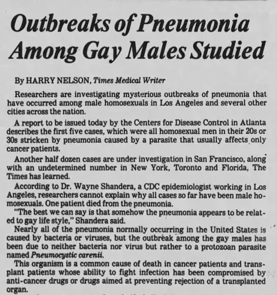 1981年6月5日のロサンゼルス・タイムズ紙の紙面